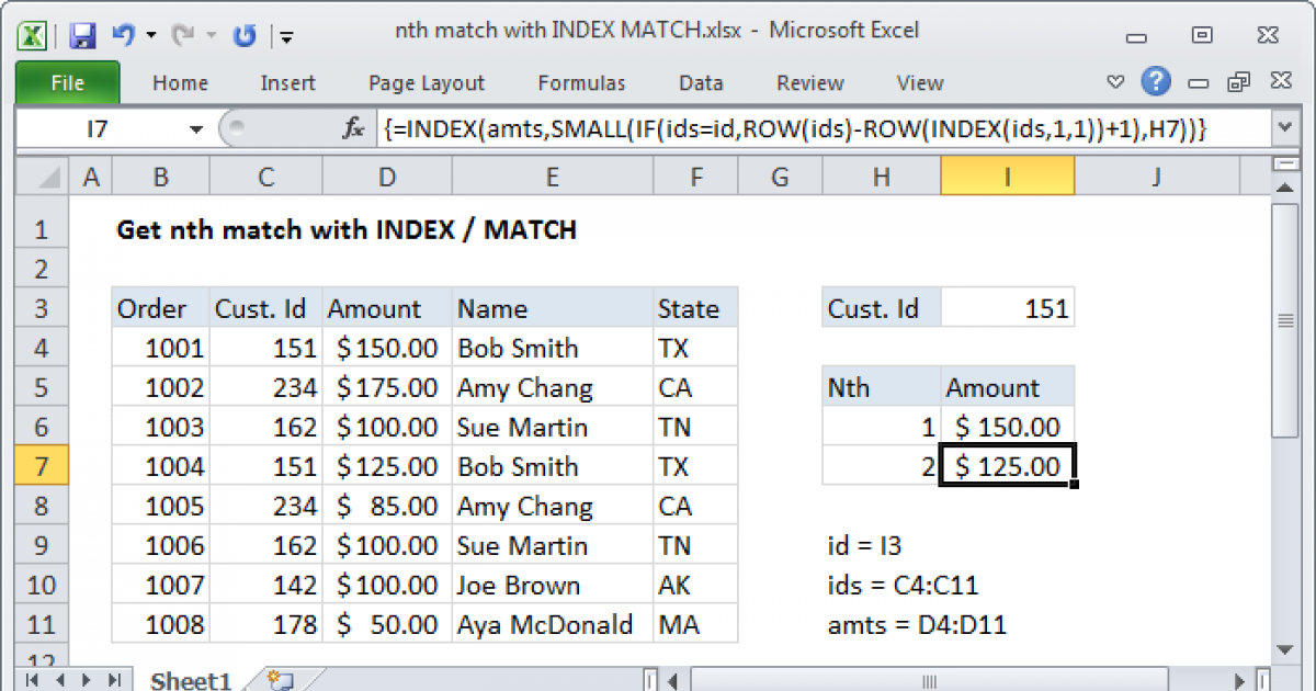 Get Nth Match With Index Match Excel Formula Exceljet